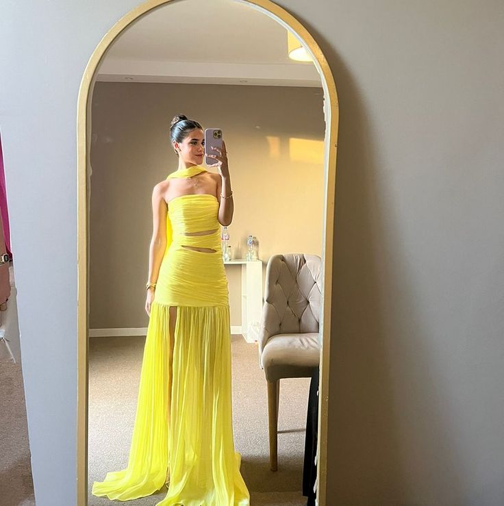 Strapless Yellow A Line Long Prom Dress Formal Party Gown fg6457 - View 2 | VelvetHem
