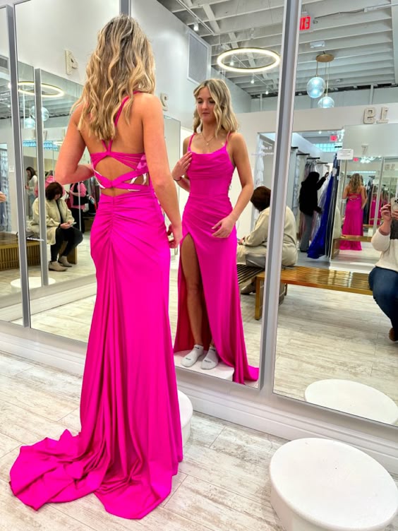 Fuchsia Mermaid Long Slit Prom Dresses fg6748 - View 2 | VelvetHem