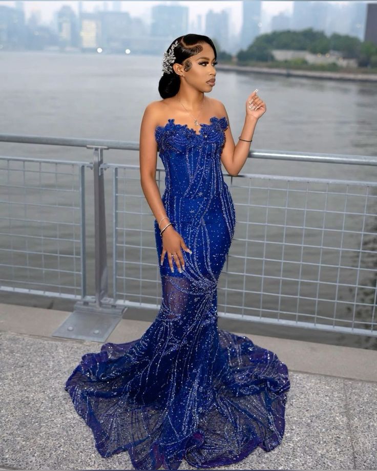 Women's Mermaid Prom Dress, Sweetheart Sequin Royal Blue Birthday Party Dress fg6762 - View 3 | VelvetHem