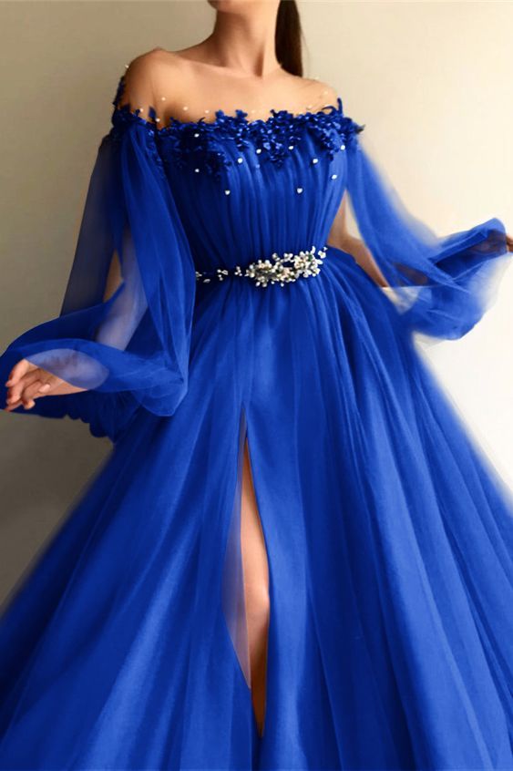 Chic Off-the-Shoulder Long Sleeves Elegant Evening Dresses With Beads fg6223 - View 2 | VelvetHem