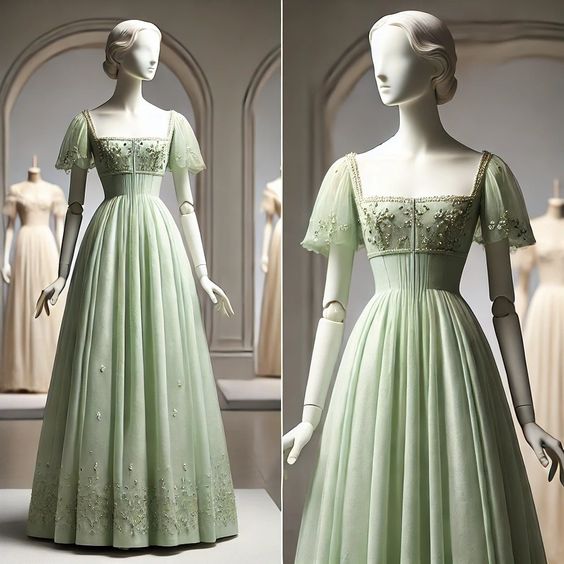 Green Tulle with Short Sleeves Formal Dress, Green Sweet Gown fg6442 - View 2 | VelvetHem