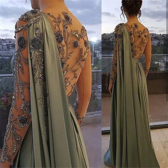 Evening Dresses One Shoulder Full Length Satin A Line Long Sleeves Formal Party Dress Prom Gown fg6768 - View 3 | VelvetHem