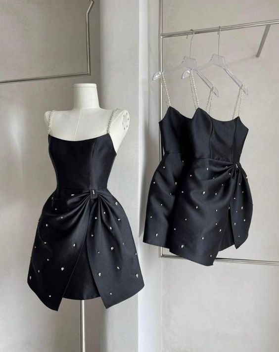 Spaghetti strap short dress rhinestone satin dress Homecoming Dress fg6109 - View 2 | VelvetHem