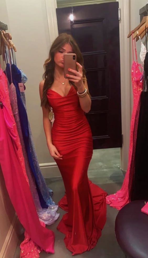 Red V-Neck Mermaid Long Prom Dresses fg6709 - View 2 | VelvetHem