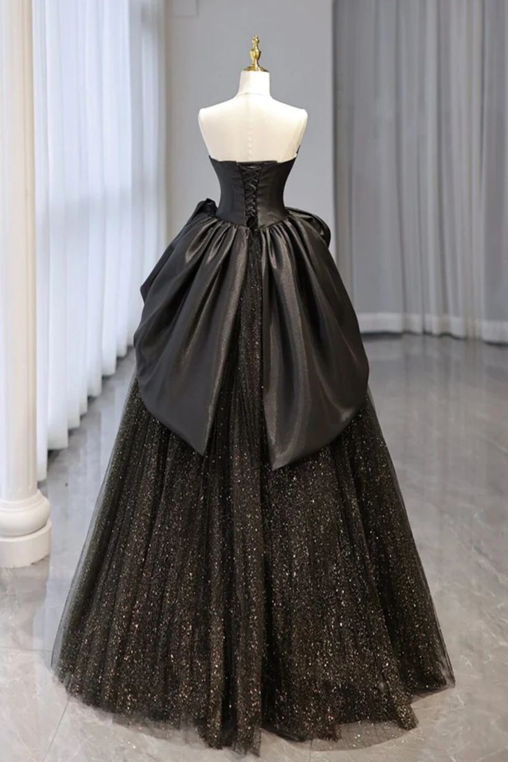 Shiny Black Tulle Strapless Long Prom Dresses, Black Tulle Formal Evening Dresses fg6373 - View 2 | VelvetHem