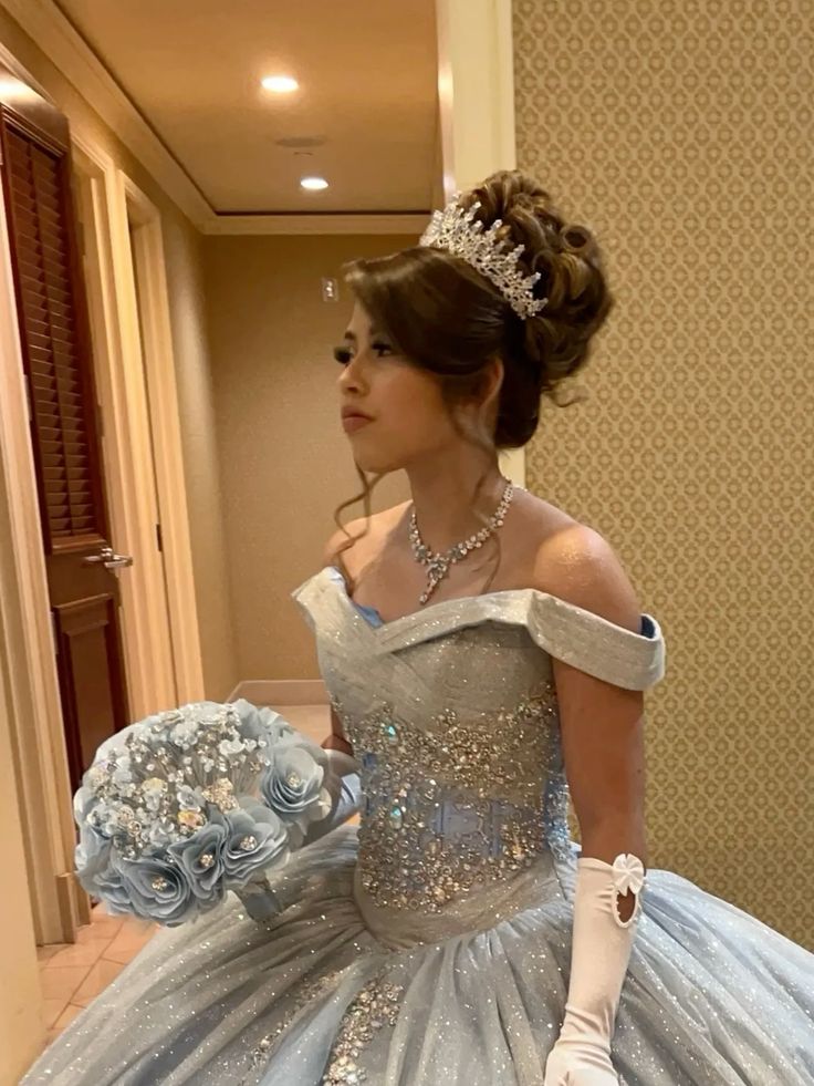 A Line Light Blue Off The Shoulder Quinceanera Dress Ball Gown fg6547 - View 2 | VelvetHem