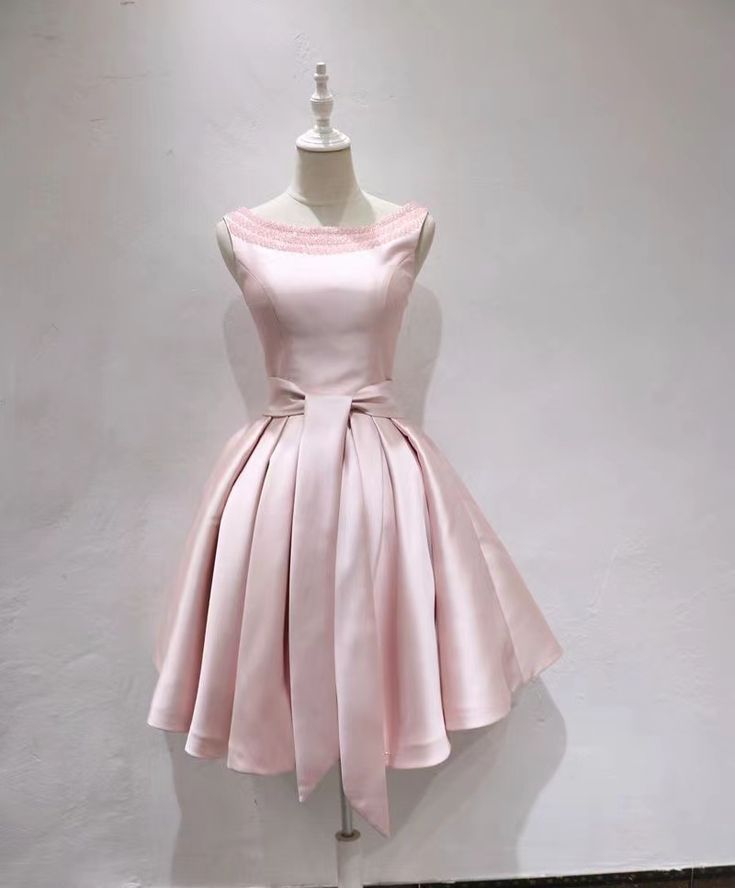 O-neck Homcoming Dress, Satin Sleeveless Dress With Beads fg6389 - View 2 | VelvetHem