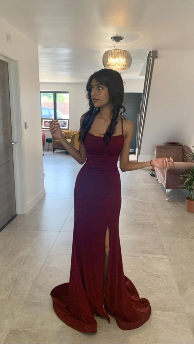 Burgundy dark red glittery prom dress fg6705 - View 2 | VelvetHem