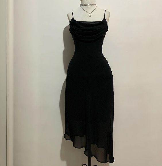 Black Chiffon Midi-length Prom Dress,Black Party Dress fg6077 - VelvetHem