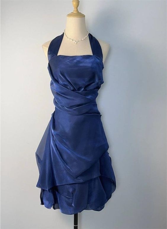 Blue Short Halter Homecoming Dress Party Dress, Blue Short Formal Dress fg6432 - View 2 | VelvetHem