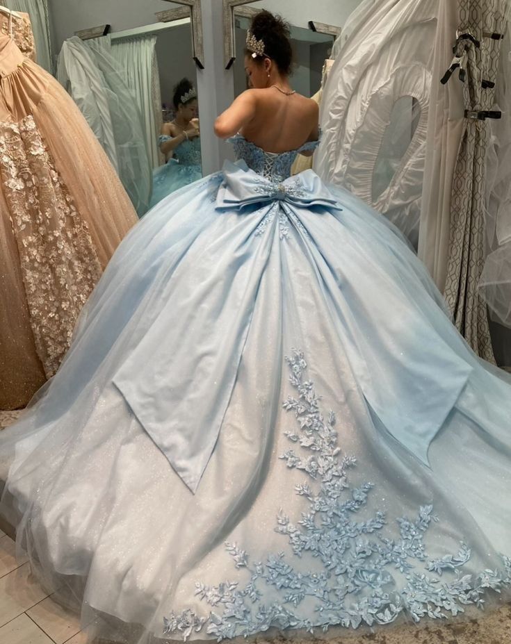 A Line Light Blue Off The Shoulder Quinceanera Dress Ball Gown fg6546 - View 2 | VelvetHem