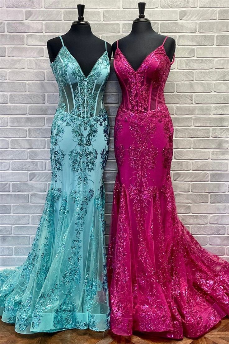 Fuchsia Mermaid Sequined Embroidery Tulle Long Prom Dress fg6349 - View 2 | VelvetHem