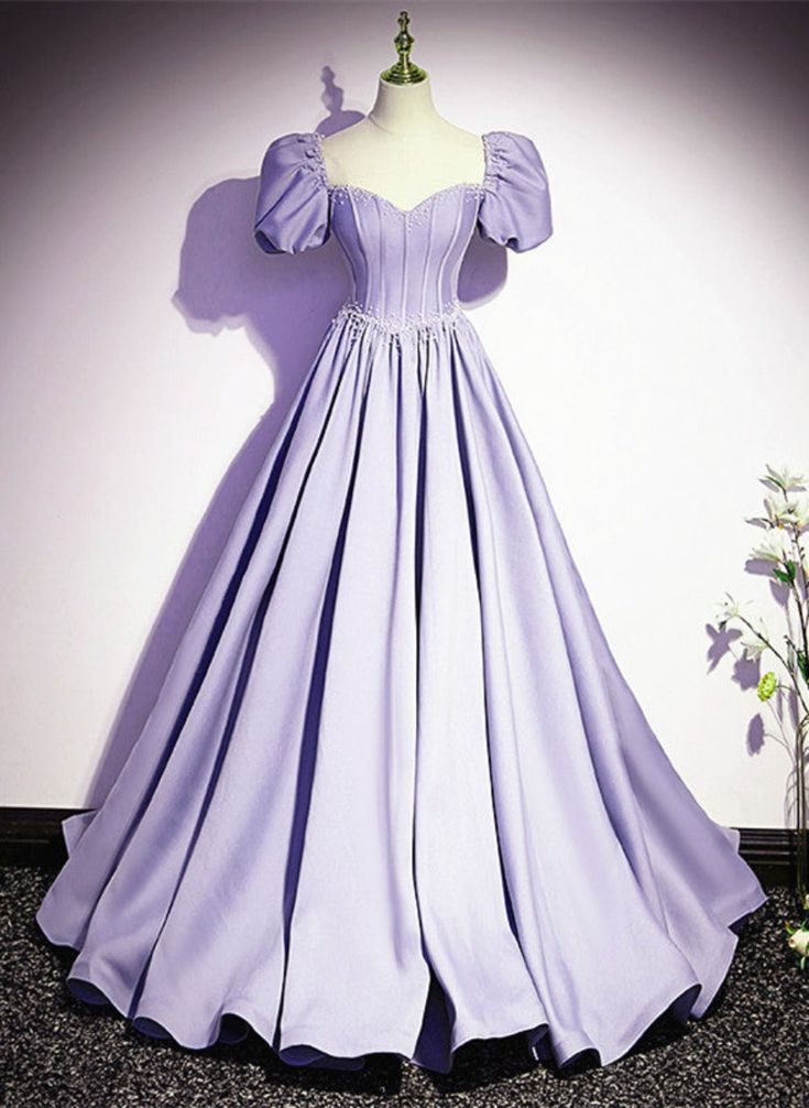 Satin Short Sleeves Beaded Party Dress, A-line Long Prom Dress fg6423 - View 2 | VelvetHem