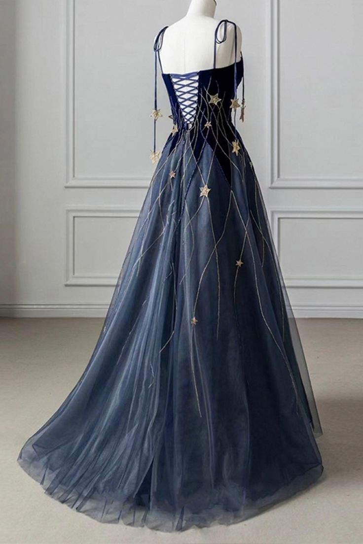 Spaghetti Strap Long Prom Dress with Star, Evening Party Dress fg6247 - View 2 | VelvetHem