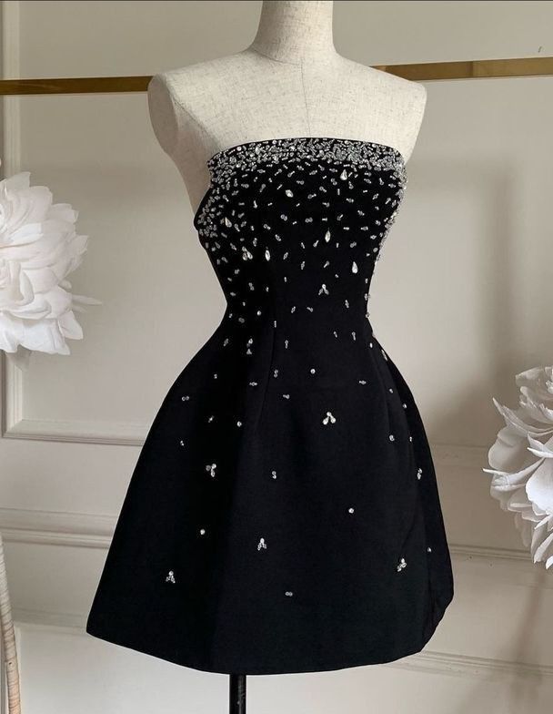 Strapless Sleeveless Beaded Satin A-Line Mini Homecoming Dress fg6108 - VelvetHem