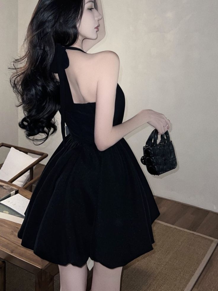 Halter Black Short Dress Women New Summer Sleeveless A-line Evening Party Dresses fg6144 - View 2 | VelvetHem