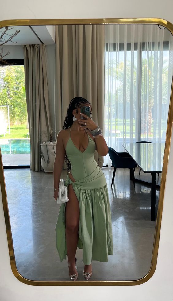 Green Halter Evening Party Gowns Casual Dress fg6678 - View 2 | VelvetHem