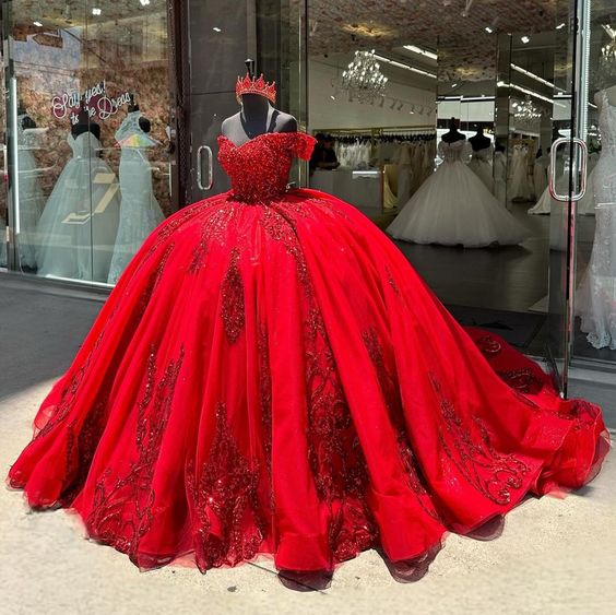 Luxury Red Quinceanera Dresses 2025 Ball Gown Beads Glitter Sequins Appliques Sweet 16 Dresses Birthday Party Gown Custom fg6294 - View 2 | VelvetHem