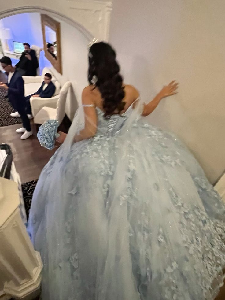Light Blue Appliques Tulle Lace Quinceanera Dress Ball Gown fg6061 - VelvetHem