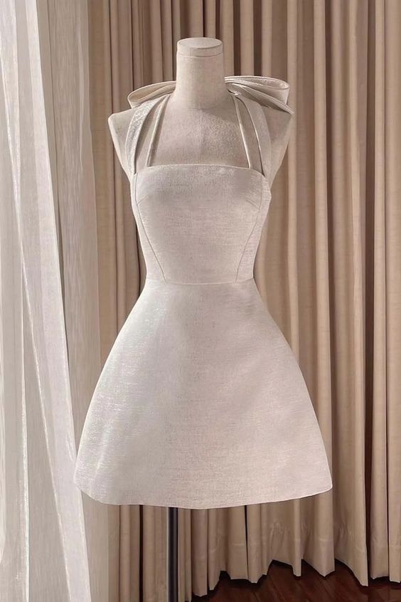 Square Neck Halter Sleeveless Satin A-Line Mini Homecoming Dress With Bow fg6106 - View 3 | VelvetHem