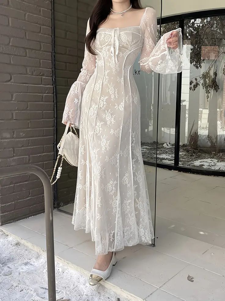 Women's A-line Lace Long Simple Dress, Sexy Elegant Vintage Evening Dress fg6057 - VelvetHem
