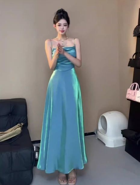 Spaghetti Straps Blue Sheath Long Prom Dresses Homecoming Dress fg6074 - View 4 | VelvetHem