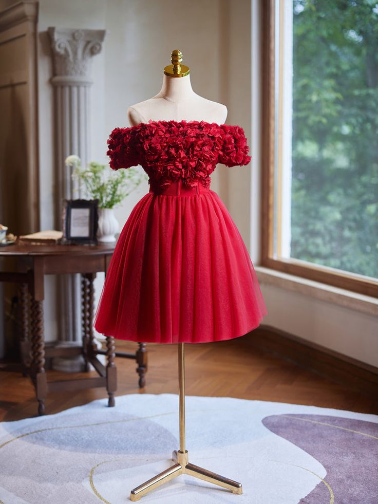 Off the Shoulder Flower Bodice Tulle Short Homecoming Dress fg6046 - View 2 | VelvetHem