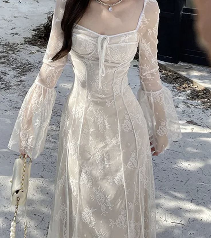 Women's A-line Lace Long Simple Dress, Sexy Elegant Vintage Evening Dress fg6057 - View 2 | VelvetHem