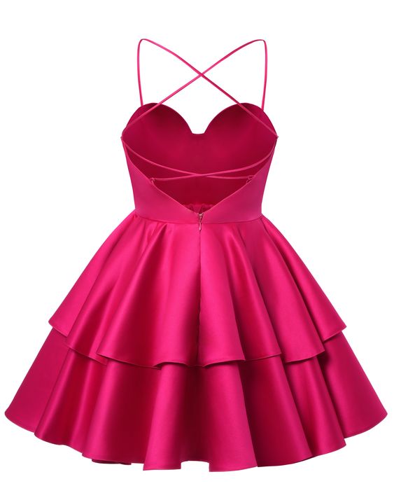 Satin Homecoming Dress Sweetheart Neck Tiered Short Graduation Dresses fg6044 - View 2 | VelvetHem