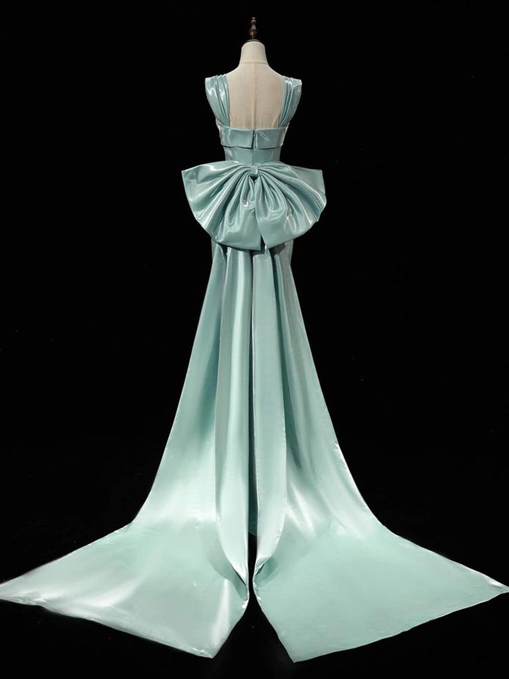 Simple Satin Bow Tie Green Long Prom Dress, Green Long Formal Dress fg6091 - View 4 | VelvetHem