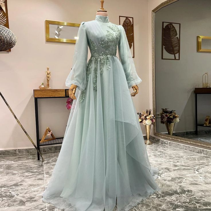 A-line Evening Gowns For Women Formal Elegant Beading Flowers Tulle Muslim Prom Dresses fg6034 - View 2 | VelvetHem