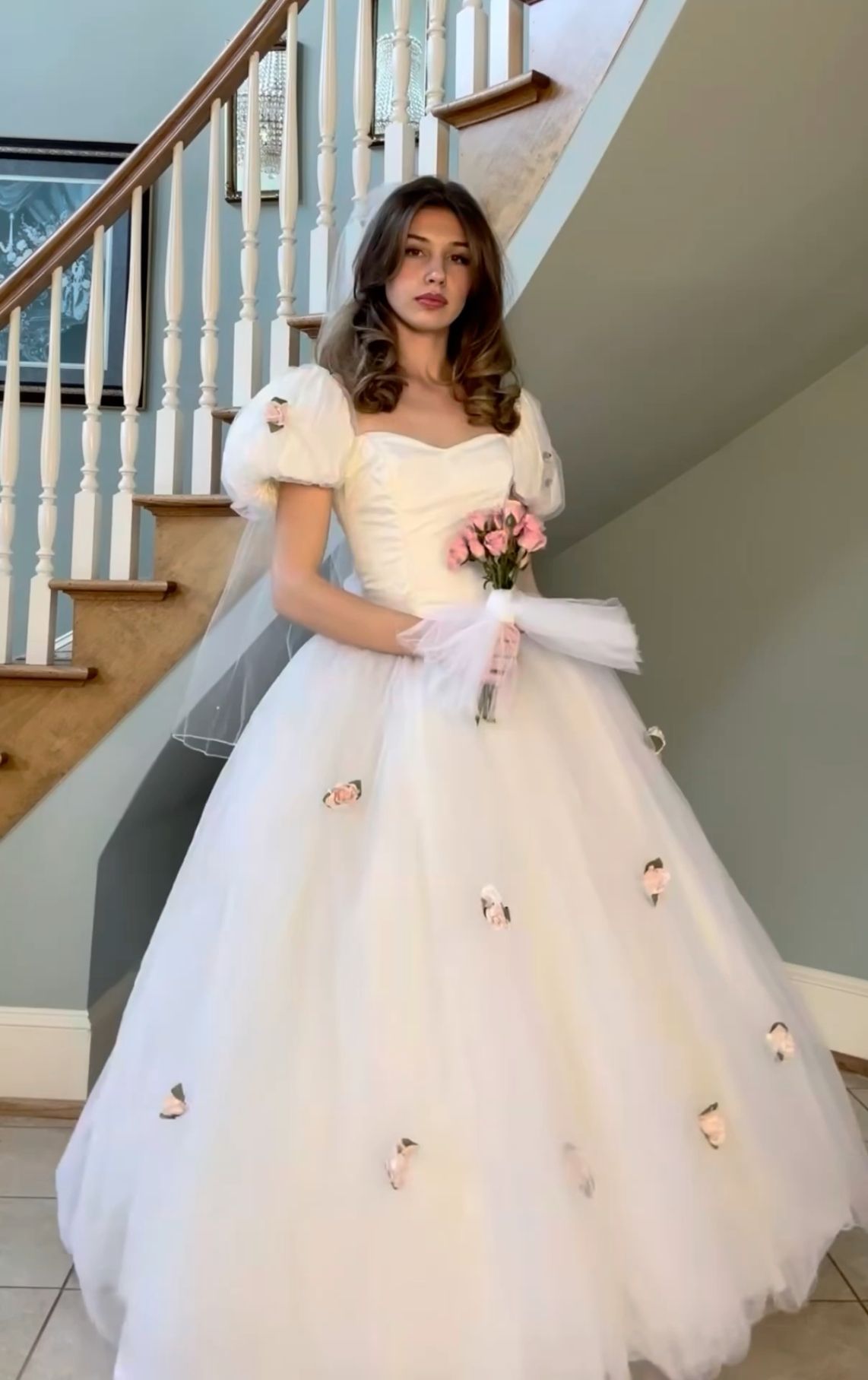 Classy tulle ball gown wedding dress, 1980s princess style bridal gowns for women