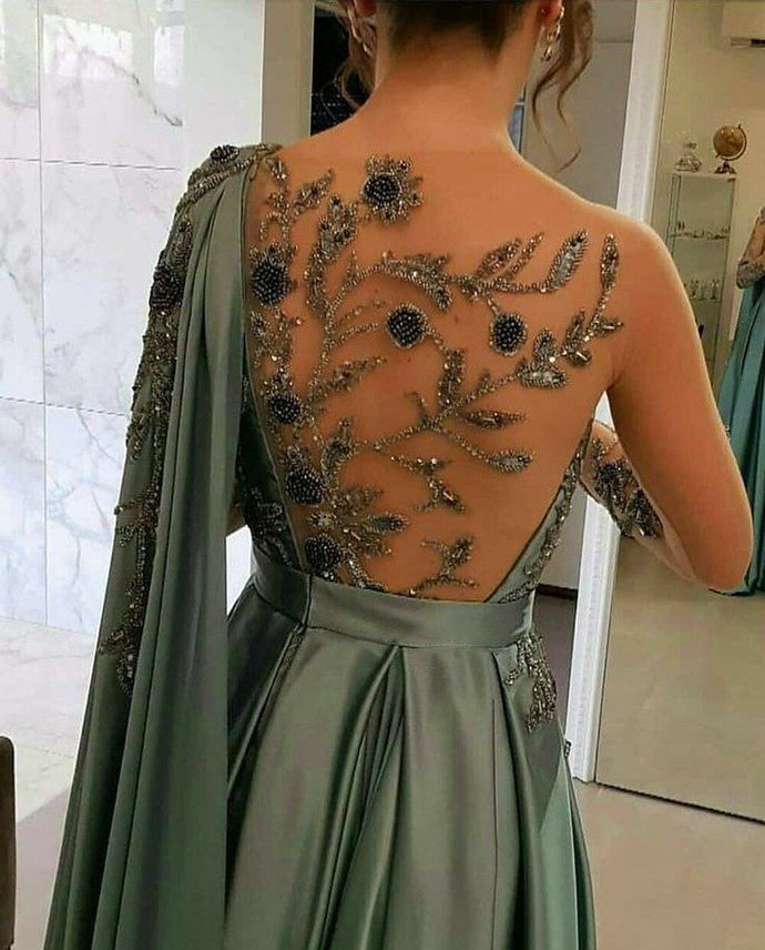 Evening Dresses One Shoulder Full Length Satin A Line Long Sleeves Formal Party Dress Prom Gown fg6768 - VelvetHem