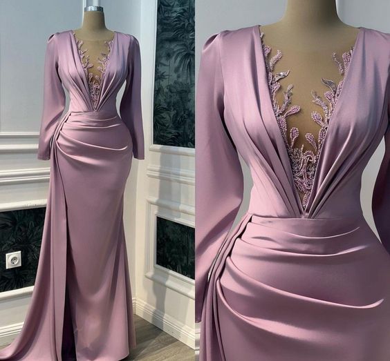 Vintage Prom Dresses Long Sleeve Illusion V-neck Mermaid Evening Dress Floor Length Saudi Arabia Cocktail Party Gowns fg6555 - VelvetHem