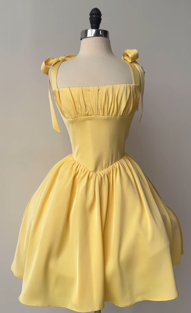 A Line Homecoming Dresses Yellow Bow Strap Prom Cocktail Party Gown fg6229 - VelvetHem