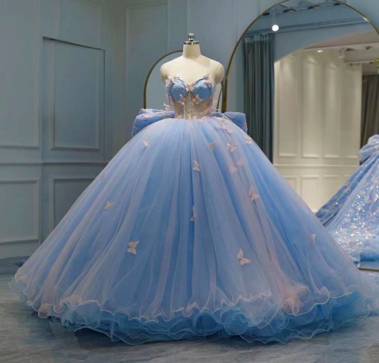 Ball Gown Prom Dresses, Princess Prom Dresses, Sweet 16 Dresses, Quinceanera Dresses, Blue Prom Dresses - VelvetHem