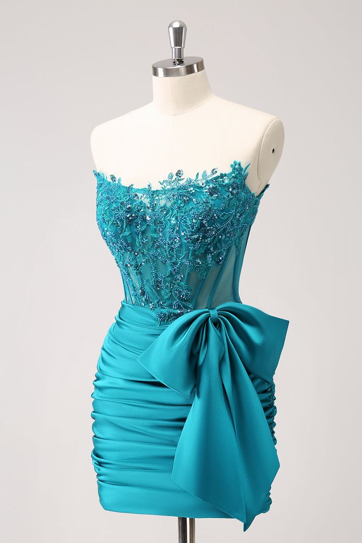 Tight Strapless Pleated Short Homecoming Dress with Bow fg6263 - VelvetHem