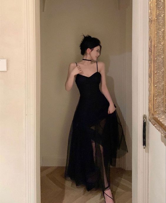 Simple Tea Length Prom Dresses, Straps Black Formal Graduation Evening Dresses - View 2 | VelvetHem