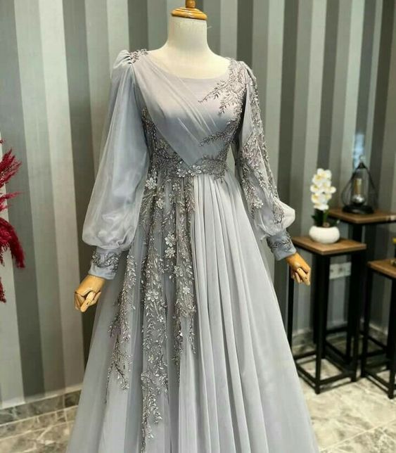 Elegant Muslim Evening Dress Long Sleeves Appliques Special Occasion Party Dress fg6679 - VelvetHem