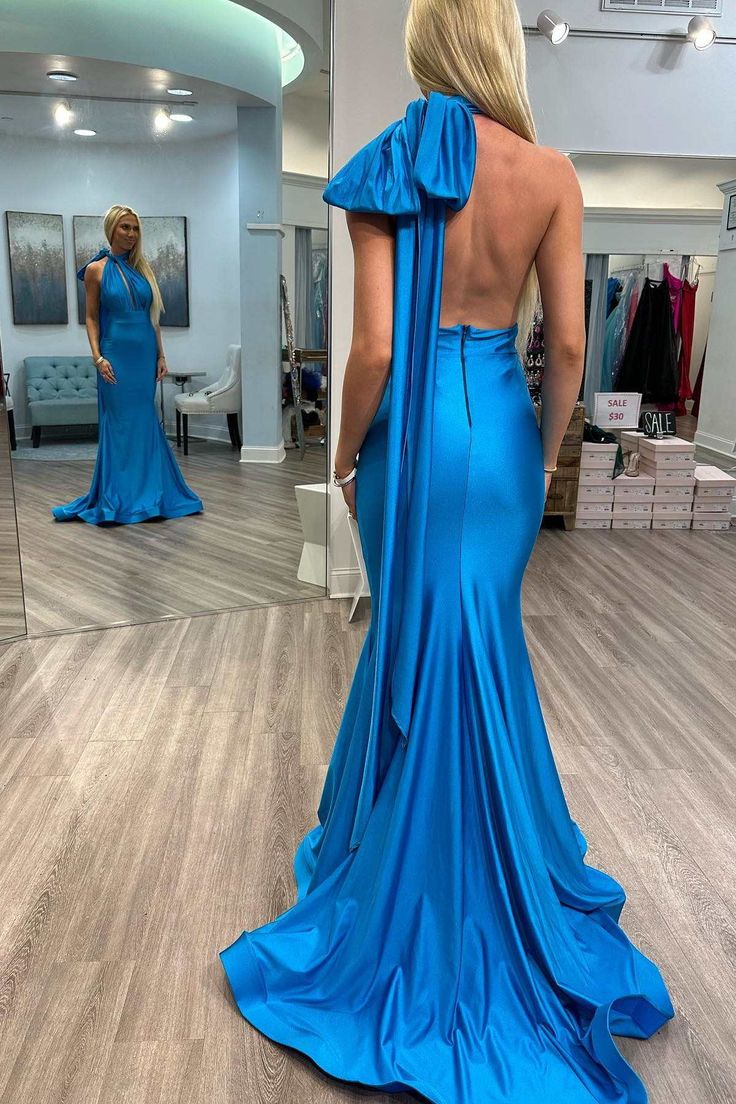 Royal Blue Halter Backless Mermaid Long Formal Dress Evening Dresses fg6157 - VelvetHem