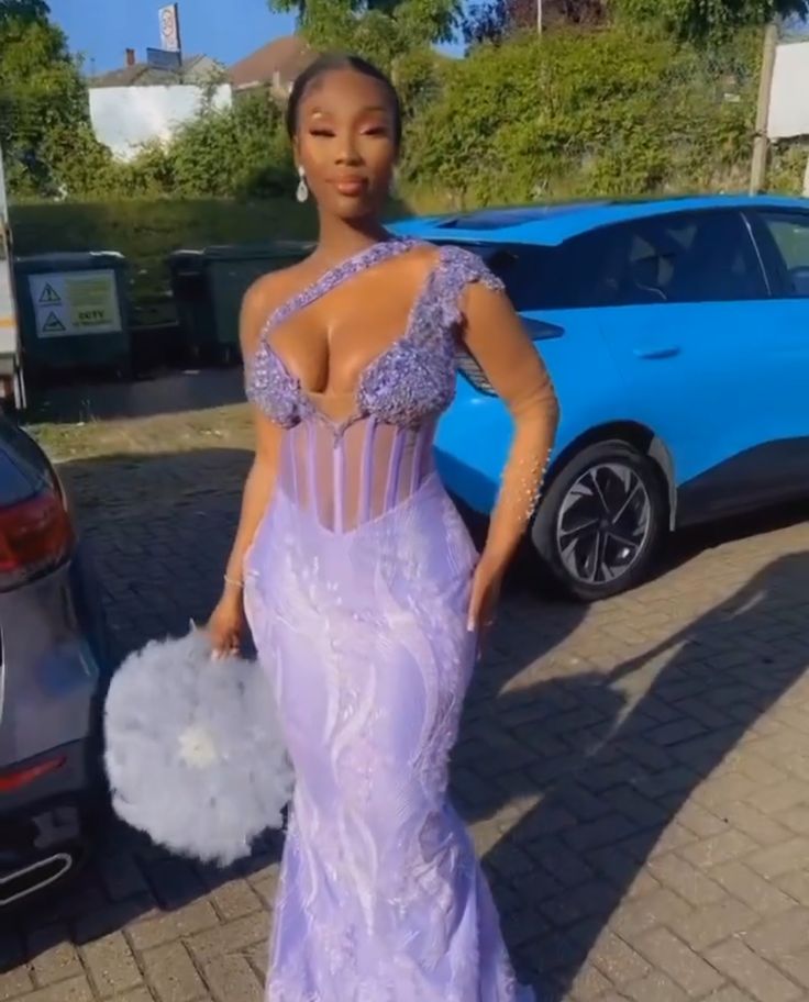 Lilac Mermaid One Shoulder Prom dress Long Evening Party Gowns fg7424 - View 2 | VelvetHem