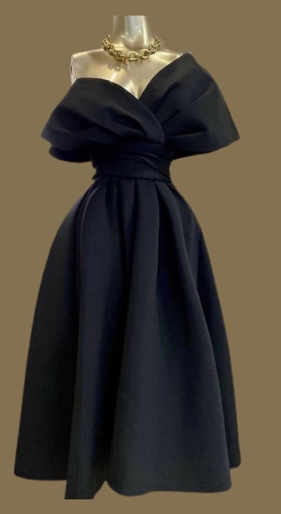 Gorgeous Cocktail Dress for Women Satin Pleated Sexy V Neck Off Shoulder Princess Prom Dresses fg6029 - VelvetHem