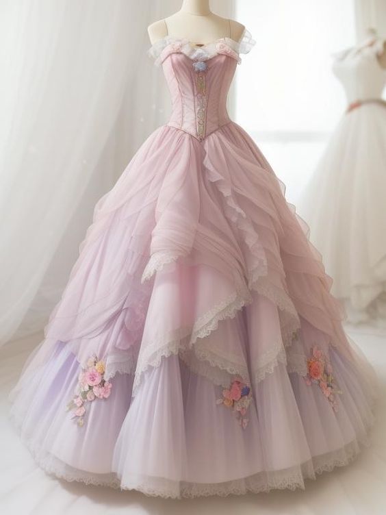 A line Evening Dresses For Girls Appliques Princess Tull Gown fg6225 - VelvetHem