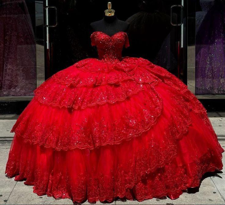 Luxury Red Quinceanera Dress with Crystal Beading Lace Appliques Sweet 16 15 Ball Gown fg6302 - VelvetHem