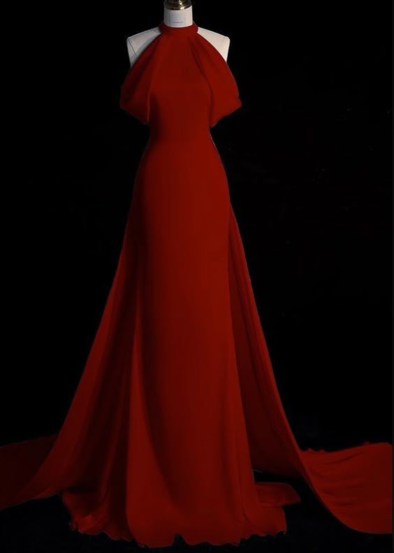 Charming Burgundy Halter Mermaid Evening Dress With Trail fg6654 - VelvetHem
