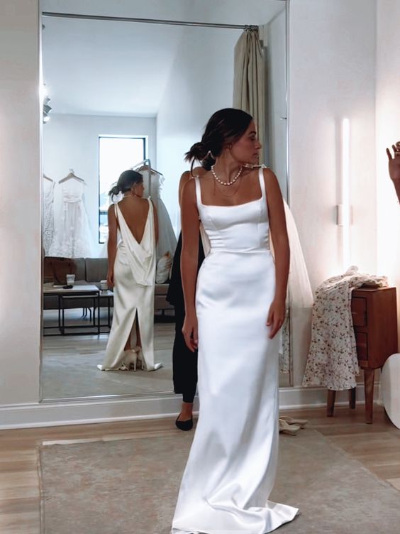 Sheath/Column Straps Floor-Length Wedding Dresses - VelvetHem