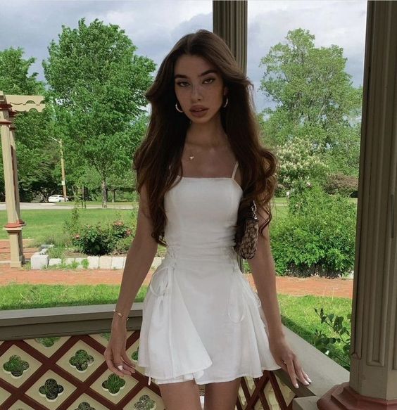 Spaghetti Straps White A Line Homecoming Dress fg6166 - VelvetHem