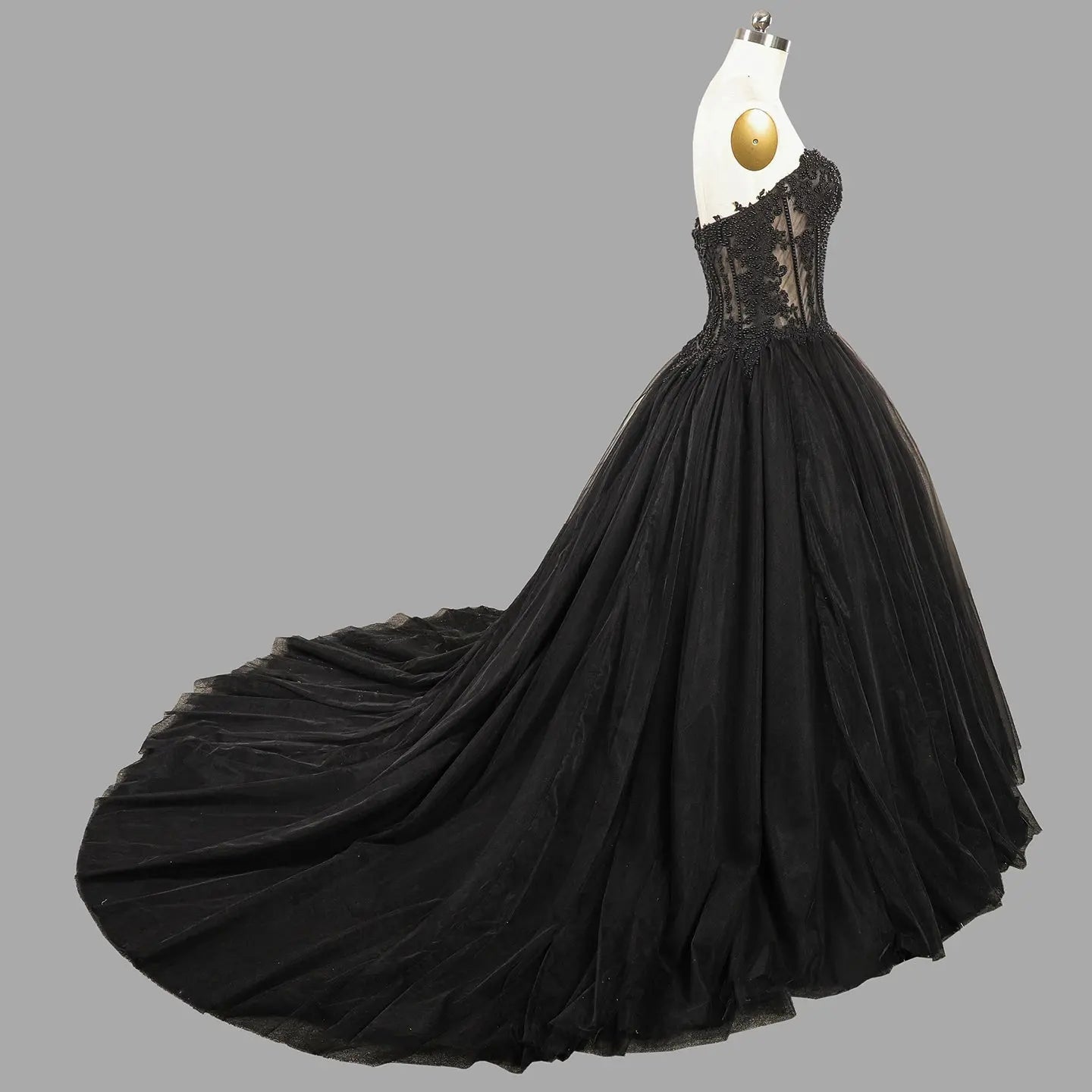 Black Lace Heavy Gothic Beading Wedding Dress Ballgown Corset Closure  ZP202