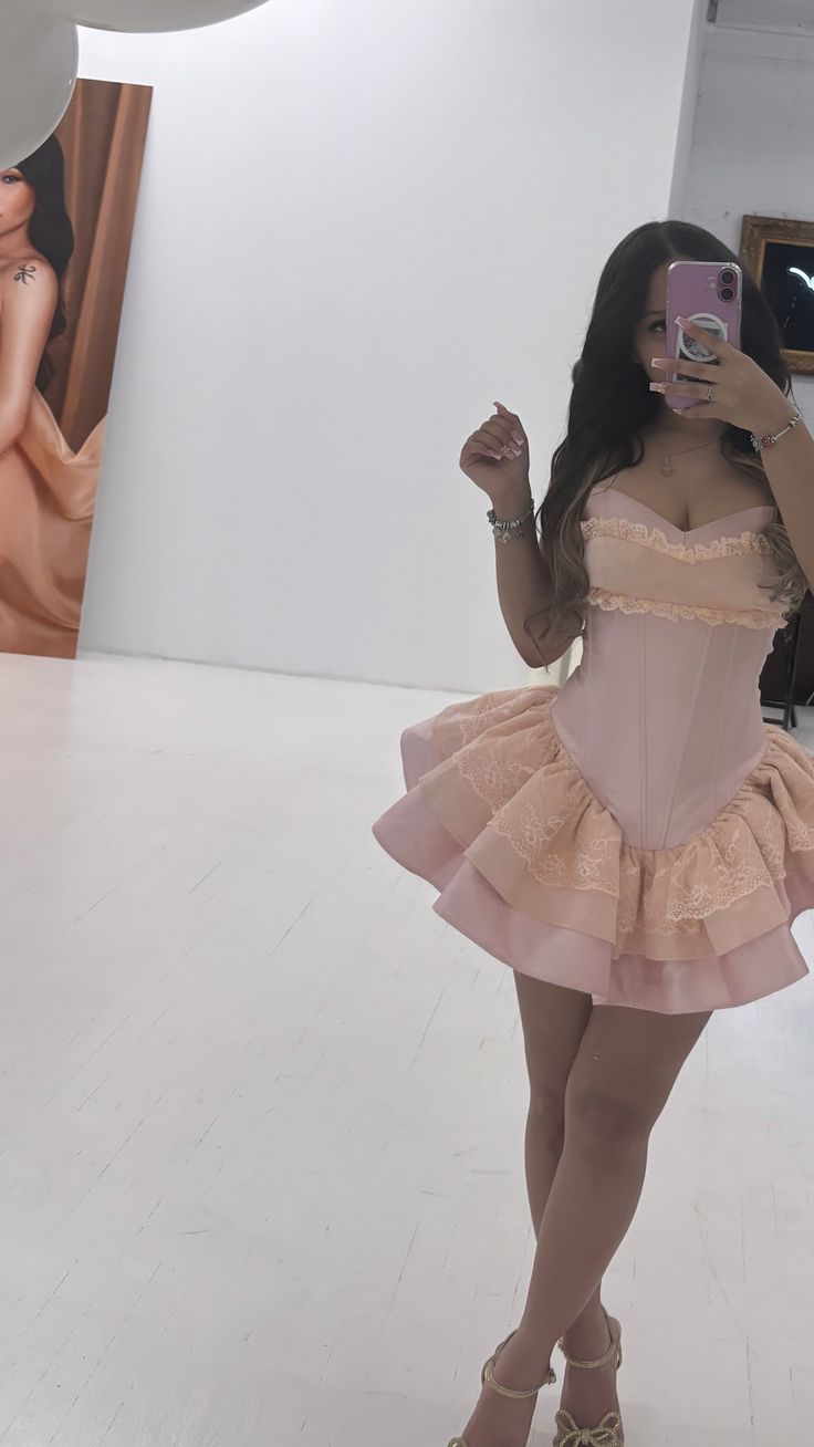 Pink Strapless Birthday Dress Pink Homecoming Dress Short Party Dress - View 5 | VelvetHem