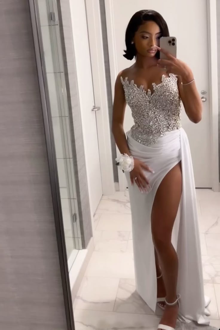 Gorgeous Long White A-line Prom Dress With Slit fg6776 - View 4 | VelvetHem